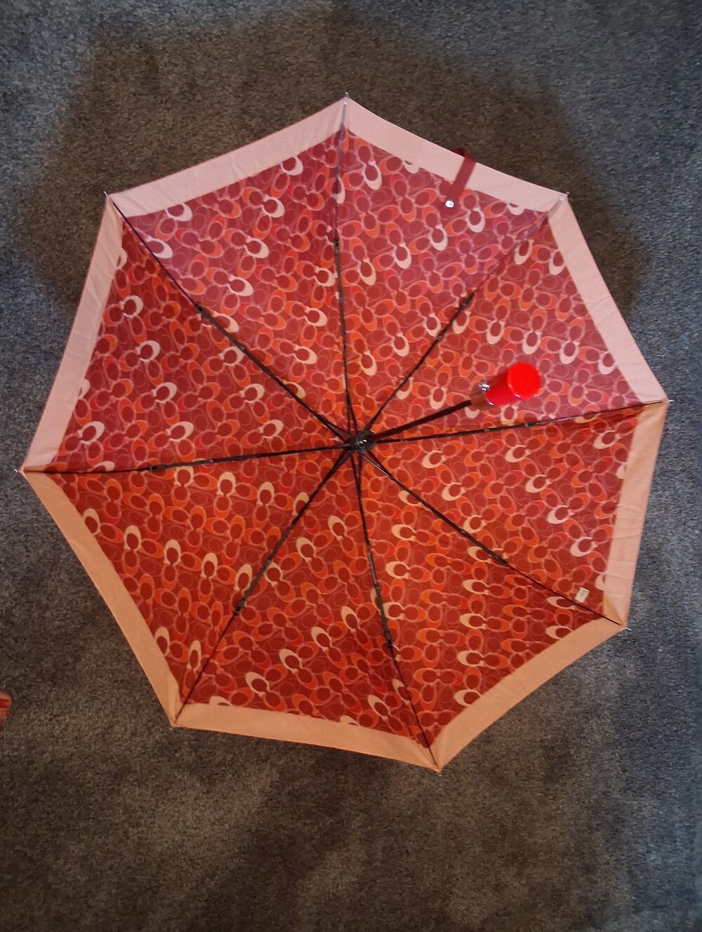 Coach Compact Umbrella in Red and Cream Signature Print - Picture 7 of 7